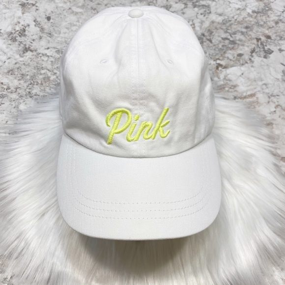 PINK Victoria's Secret Accessories - PINK Victorias Secret White Baseball Hat Embroider